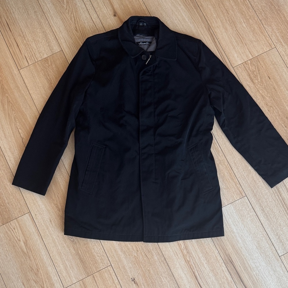 Clearance Men’s Kenneth Cole New York Black Trench Coat with Clean Silhouette